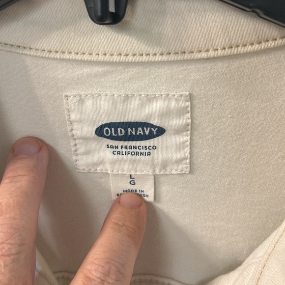 Old Navy Cream Denim Jacket SZ L Pockets Contrast Stitching - Picture 2 of 6